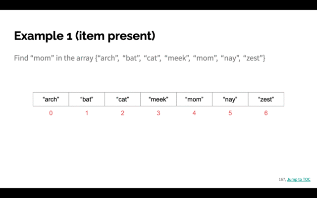 binary search animation when item IS present